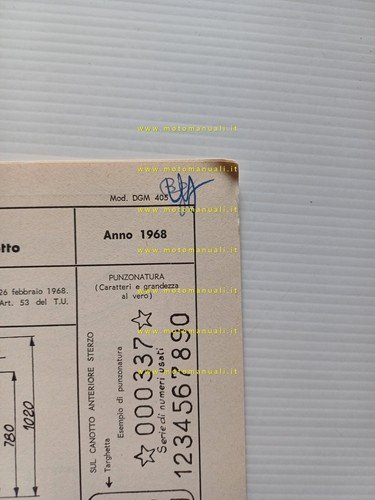 Bianchi 50 Super Aquilotto 1968 scheda omologazione DGM Facsimile Motorizzazione