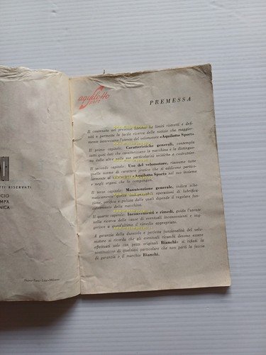 Bianchi Velomotore Aquilotto 48 Sport 1953 manuale uso manutenzione originale