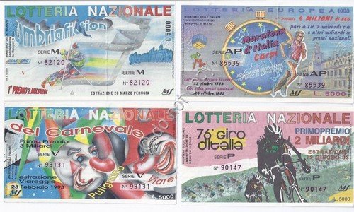 Biglietti Lotteria - 4 pezzi - Anno 1993 - Vari