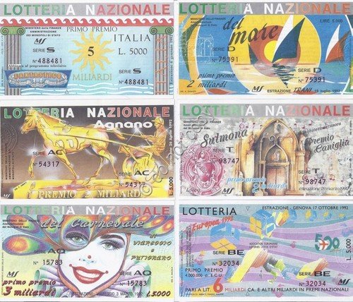 Biglietti Lotteria - 6 pezzi - Anno 1992 - Vari