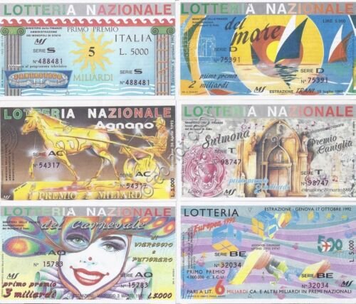 Biglietti Lotteria - 6 pezzi - Anno 1992 - Vari