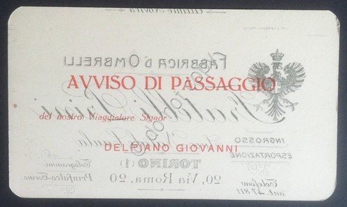 Biglietto - Fabbrica Ombrelli Fratelli Prini - Torino - avviso … | Immagine Gallery 2