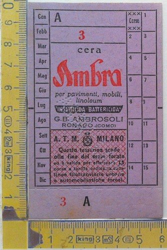 Biglietto A.T.M. Milano - Pubblicità Cera Ambra - non utilizzato … | Immagine principale