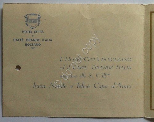 Biglietto auguri Hotel Città e Caffé Grande Italia Bolzano 1934 … | Immagine Gallery 2