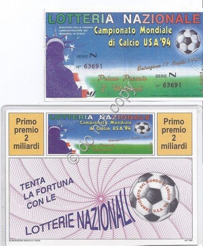 Biglietto e cartolina Lotteria Nazionale - Campionato mondiale Calcio USA … | Immagine principale