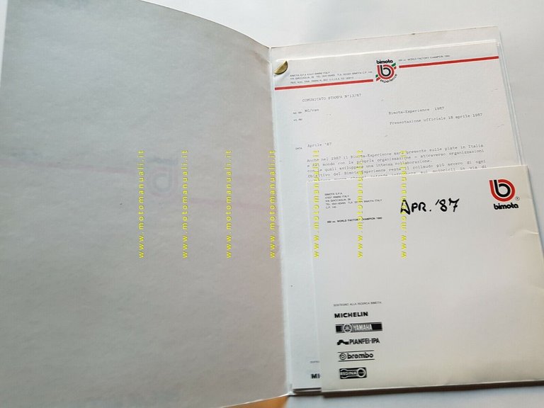 Bimota cartella stampa 1987 originale Press Kit