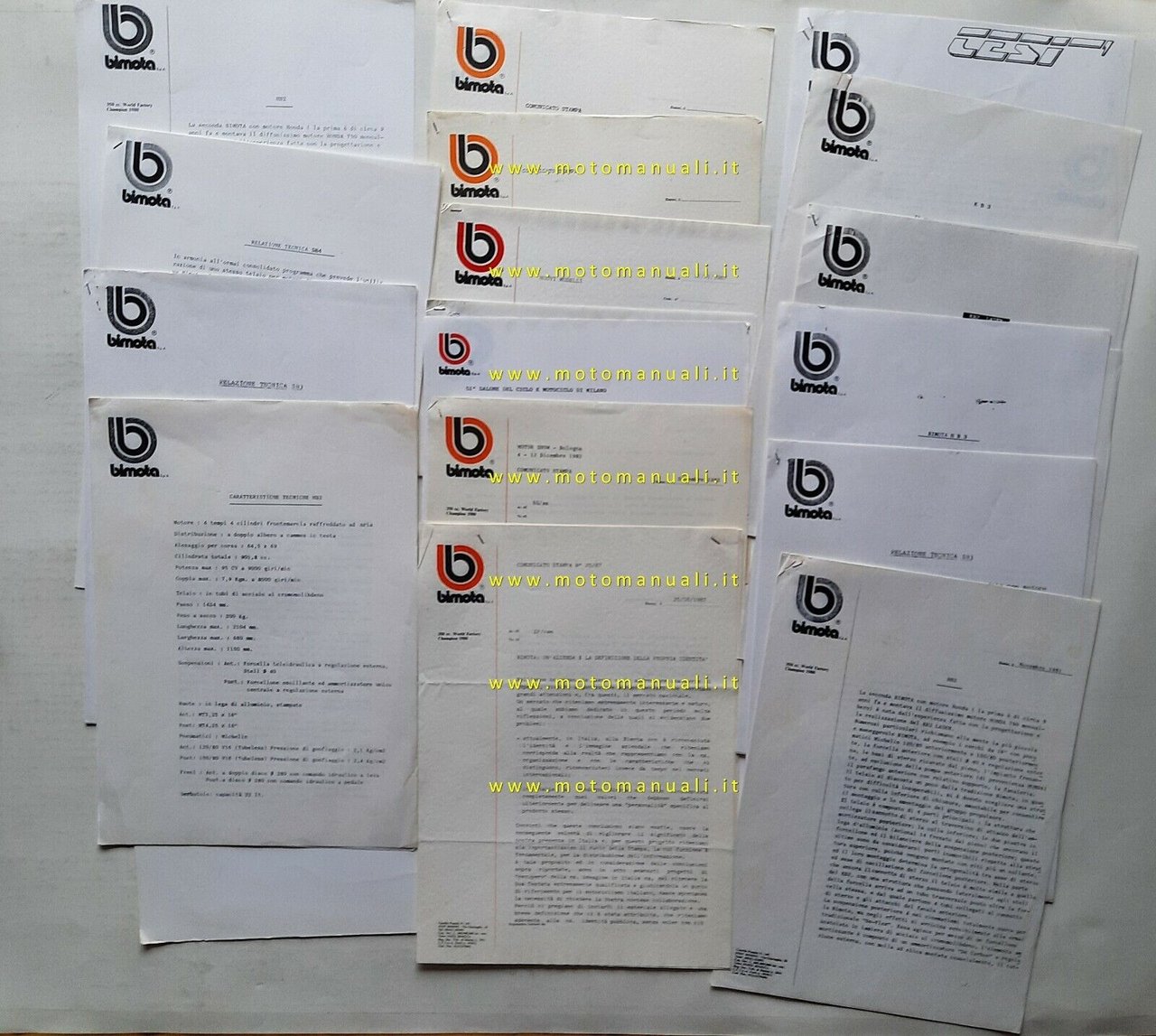 Bimota lotto 16 comunicati stampa schede tecniche anni 80 originali …