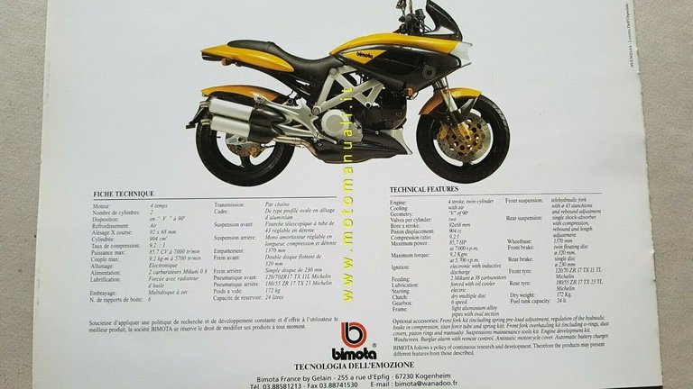 Bimota Mantra Ducati 900 1995 depliant moto originale brochure French …