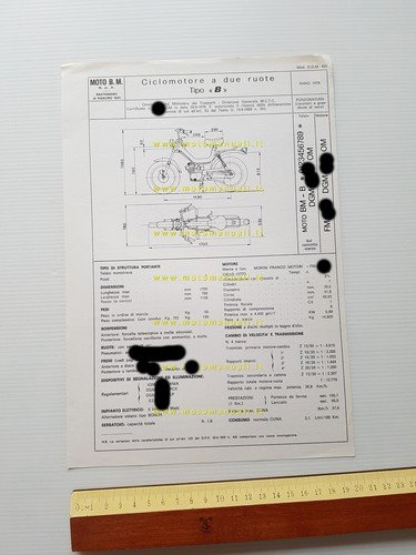 BM 50 tubone mod. B 1978 scheda omologazione DGM Facsimile …