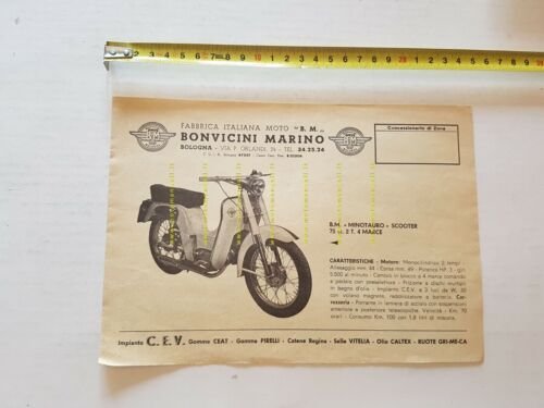 BM Bonvicini produzione modelli 1959 depliant italiano originale moto brochure