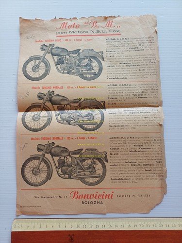 BM Bonvicini produzione modelli 49 4T -100 NSU-175 depliant originale …