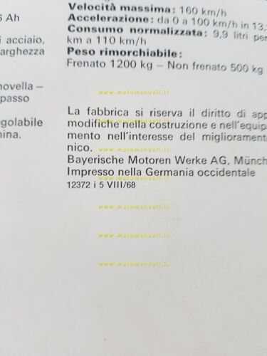 BMW 1600 1968 depliant originale italiano