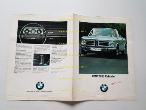 BMW 1600 Cabriolet modello 1969 depliant originale tedesco