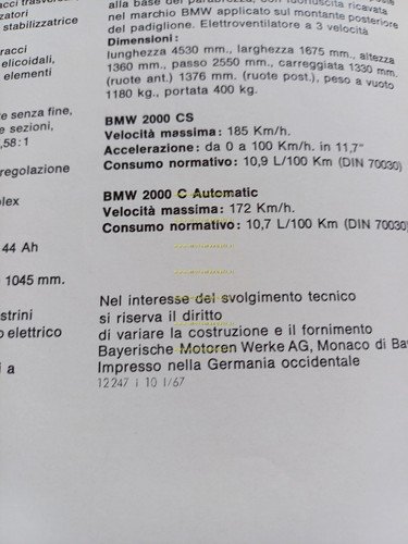 BMW 2000 Coupè - CS - Automatic 1967 depliant italiano …