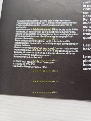 BMW 316 318i 3201 323i modelli 1984 depliant originale italiano