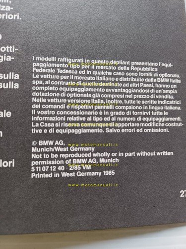 BMW 745i 735i Highline Executive 1985 depliant italiano originale