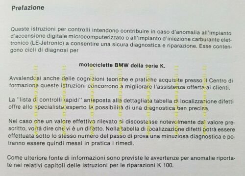 BMW Istruzioni di controllo per serie K 1984 manuale officina …