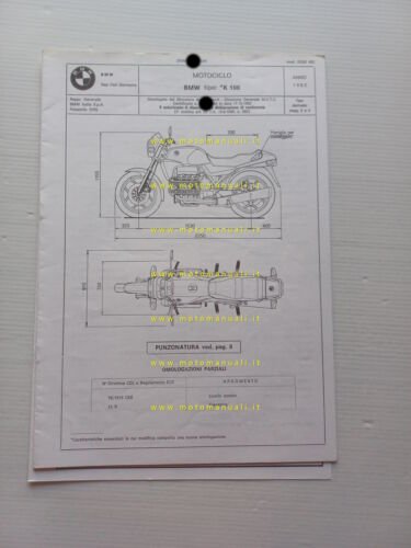 BMW K 100 1983-86 scheda omologazione DGM Facsimile originale