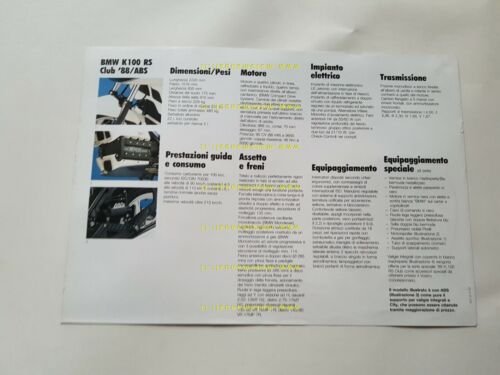 BMW K 100 RS Club ABS 1988 depliant originale ITALIANO …