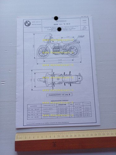 BMW K 75 C -S 1985-86 scheda omologazione DGM Facsimile …