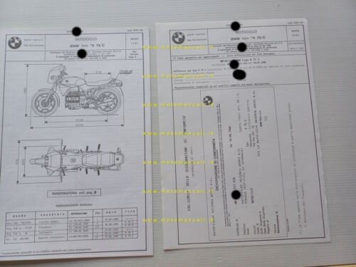 BMW K 75 C -S 1985-86 scheda omologazione DGM Facsimile …