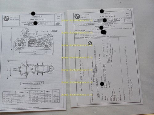 BMW K 75 C -S 1985-86 scheda omologazione DGM Facsimile …