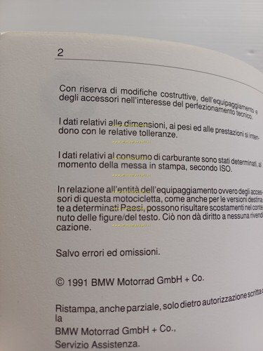 BMW K1 - K 100 RS 1991 manuale uso manutenzione …