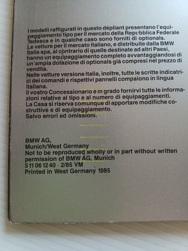 BMW M3 - M5 - M 635 CSi 1985 depliant …