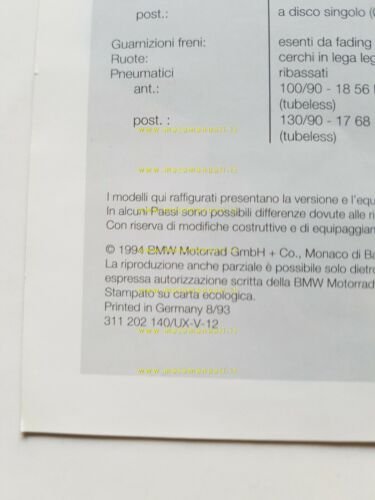 BMW produzione modelli Base 1994 depliant originale Italiano moto