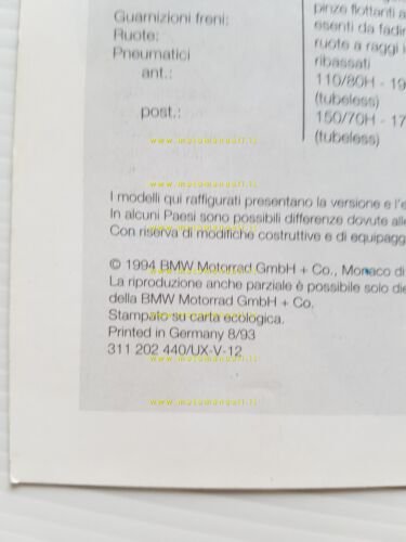 BMW produzione modelli Enduro 1994 depliant Italiano originale moto brochure