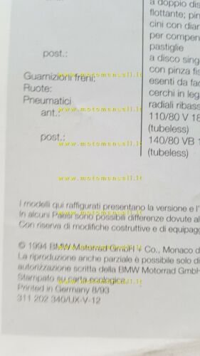 BMW produzione modelli Turismo 1994 depliant Italiano originale moto brochure