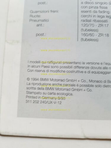 BMW produzione modelli Turismo Sportivi 1994 depliant originale Italiano moto