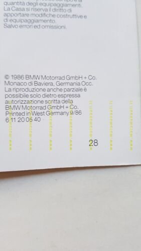 BMW produzione tutti modelli moto 1986 depliant originale ITALIANO brochure