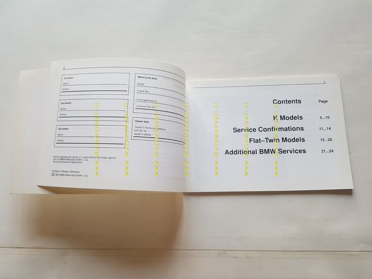 BMW serie K - serie Boxer SERVICE BOOKLET libretto tagliandi …