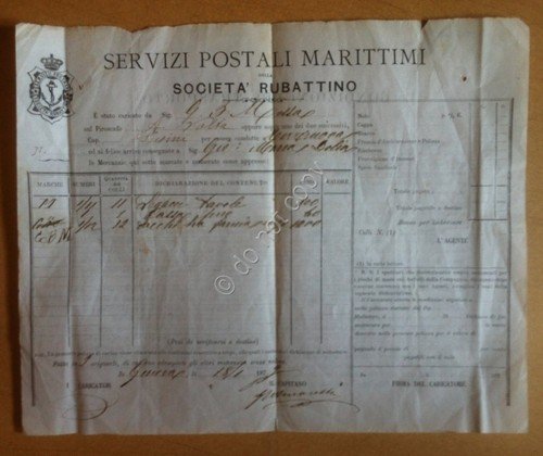 Bolla di carico - Servizi Postali Marittimi Società Rubattino - … | Immagine principale