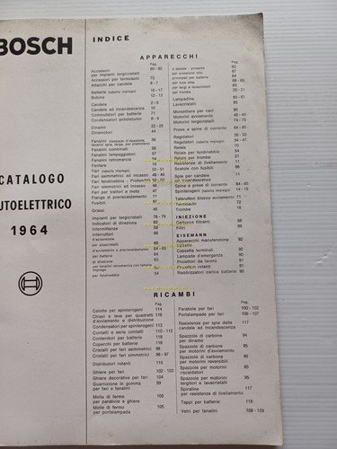Bosch catalogo prodotti auto 1964 italiano originale