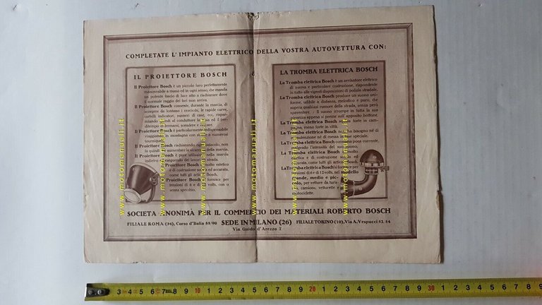 Bosch Proiettore Tromba Elettrica Auto 1923 depliant originale ITALIANO brochure
