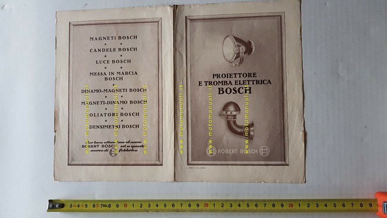 Bosch Proiettore Tromba Elettrica Auto 1923 depliant originale ITALIANO brochure