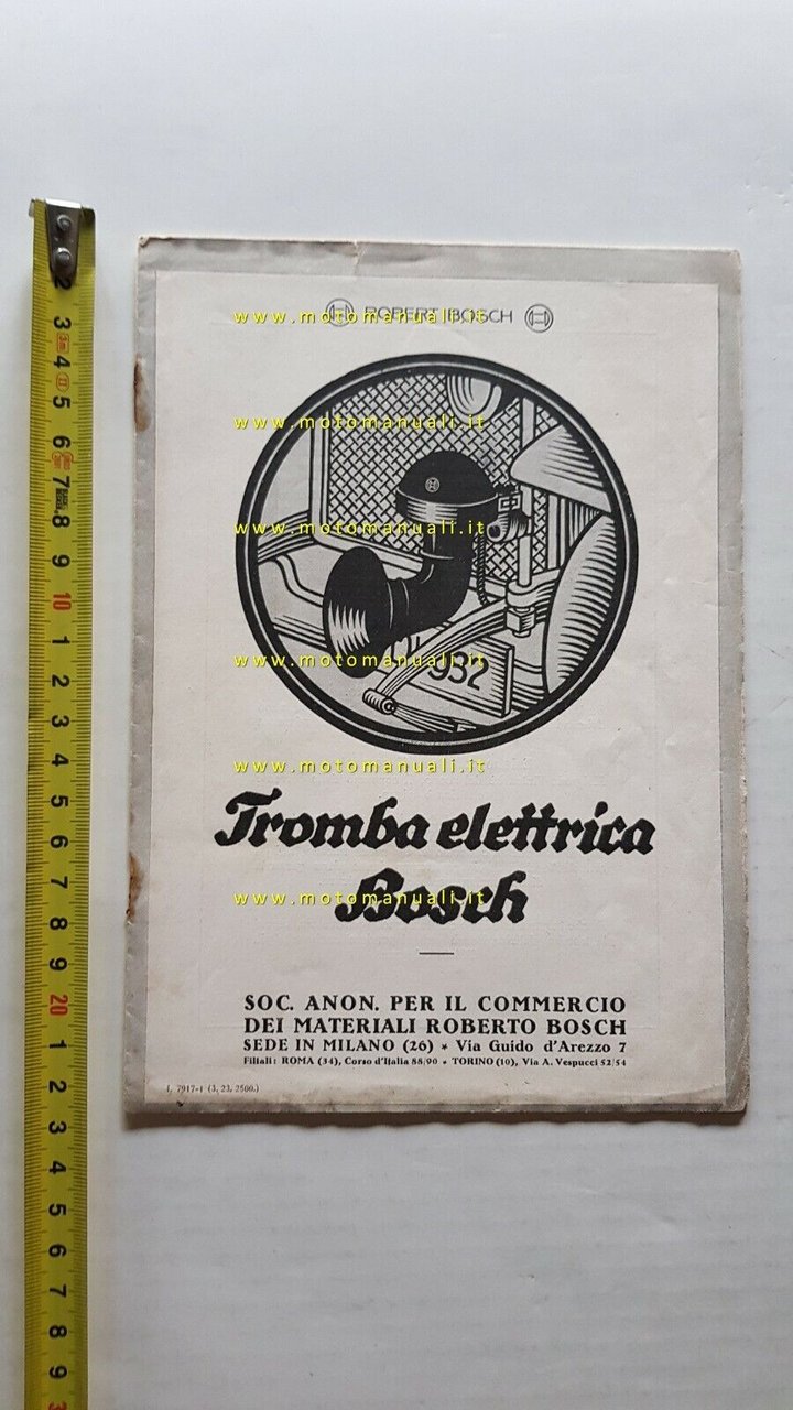 Bosch Tromba Elettrica Auto 1923 depliant originale ITALIANO brochure