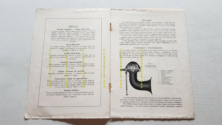 Bosch Tromba Elettrica Auto 1923 depliant originale ITALIANO brochure