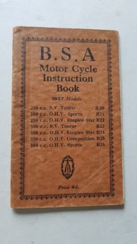BSA B20-21-22 250 B23-24-25-26 350 1937 manuale uso moto TESTO …