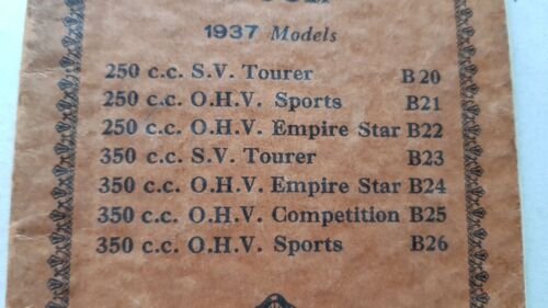 BSA B20-21-22 250 B23-24-25-26 350 1937 manuale uso moto TESTO …