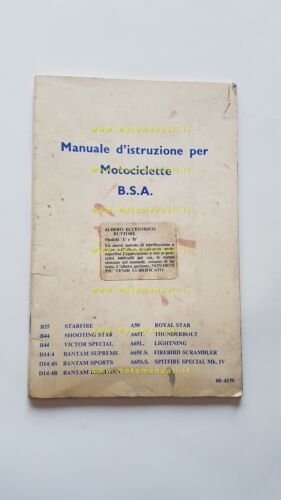 BSA B25-B44-A50-A65 Spitfire Firebird Lightning Thunderbolt 1968 manuale uso