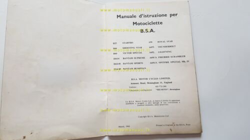 BSA B25-B44-A50-A65 Spitfire Firebird Lightning Thunderbolt 1968 manuale uso