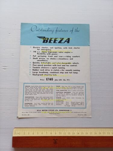 BSA Beeza Scooter 198 1955 depliant INGLESE originale