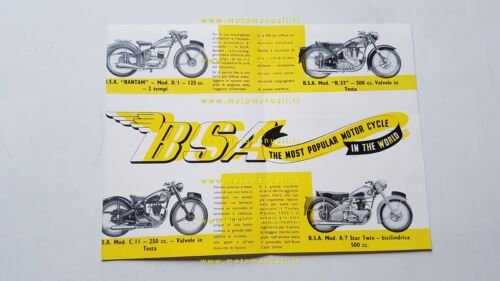 BSA catalogo produzione modelli moto 1952 depliant originale italiano
