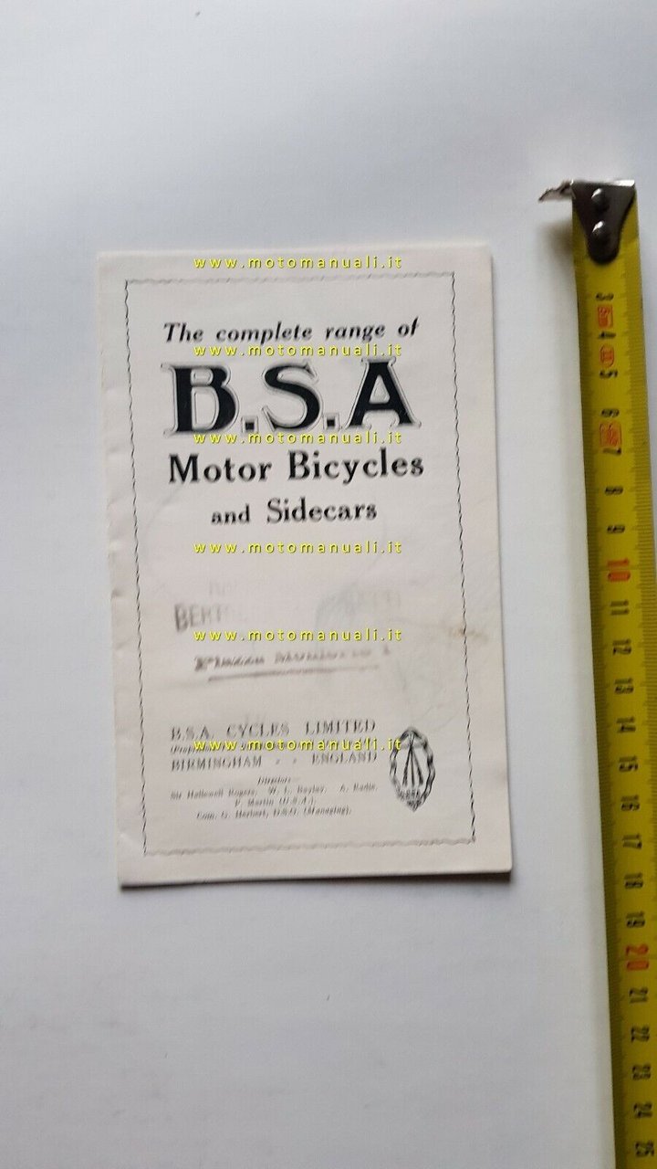 BSA catalogo produzione moto 1925 originale inglese anteguerra pre-war brochure