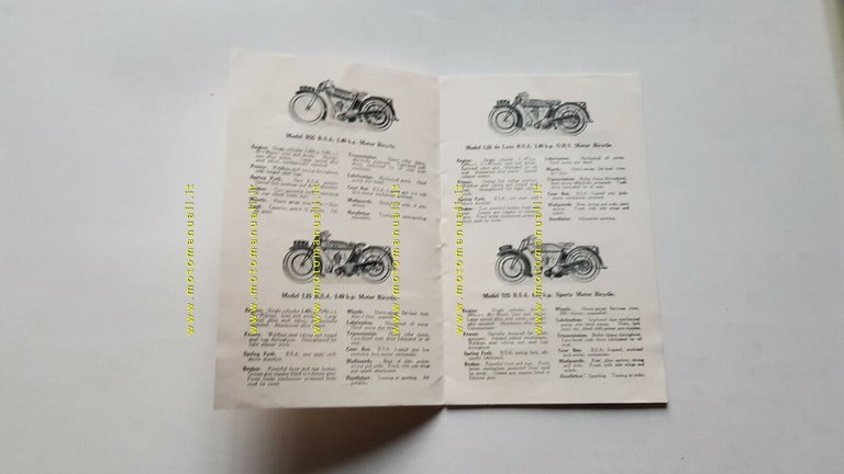 BSA catalogo produzione moto 1925 originale inglese anteguerra pre-war brochure