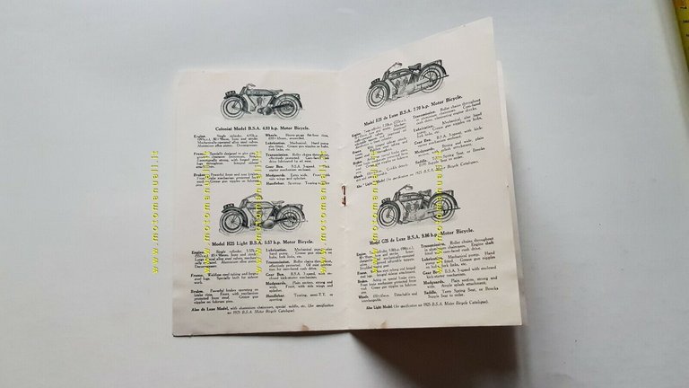 BSA catalogo produzione moto 1925 originale inglese anteguerra pre-war brochure