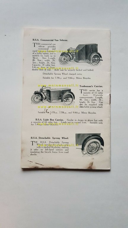 BSA catalogo produzione moto 1925 originale inglese anteguerra pre-war brochure